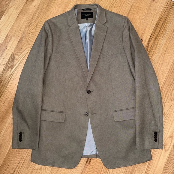 Banana Republic 100% Cotton Tailored Fit Sharkskin Taupe Blazer Men’s Size 44L - Picture 1 of 12
